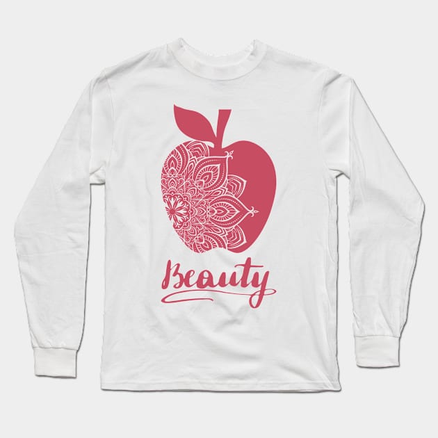 Mandala apple unisex t-shirt, mandala tee woman's gift ideas, beauty apple mandala shirt apple graphic design, trending artwork digital art Long Sleeve T-Shirt by Modern Art